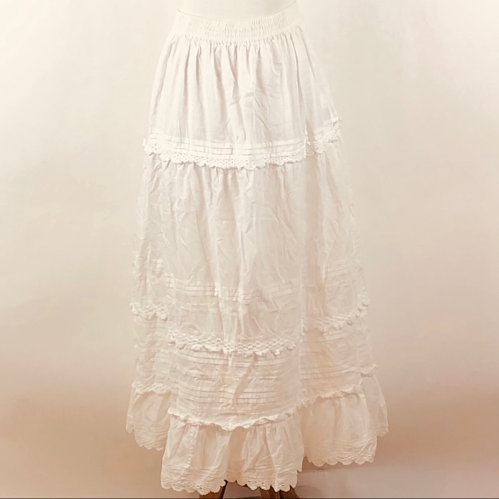 White eyelet cotton boho prairie maxi skirt - Picture 2 of 5